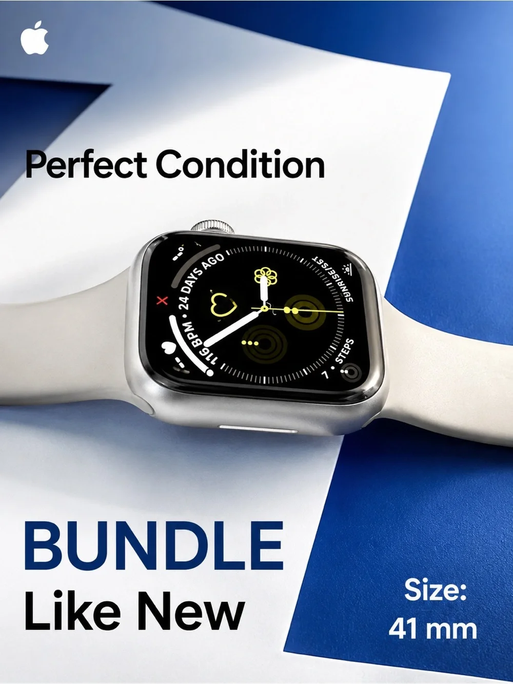 Like New Apple Watch Series 7 – 41mm Starlight Finish - Box, Charger, Bands